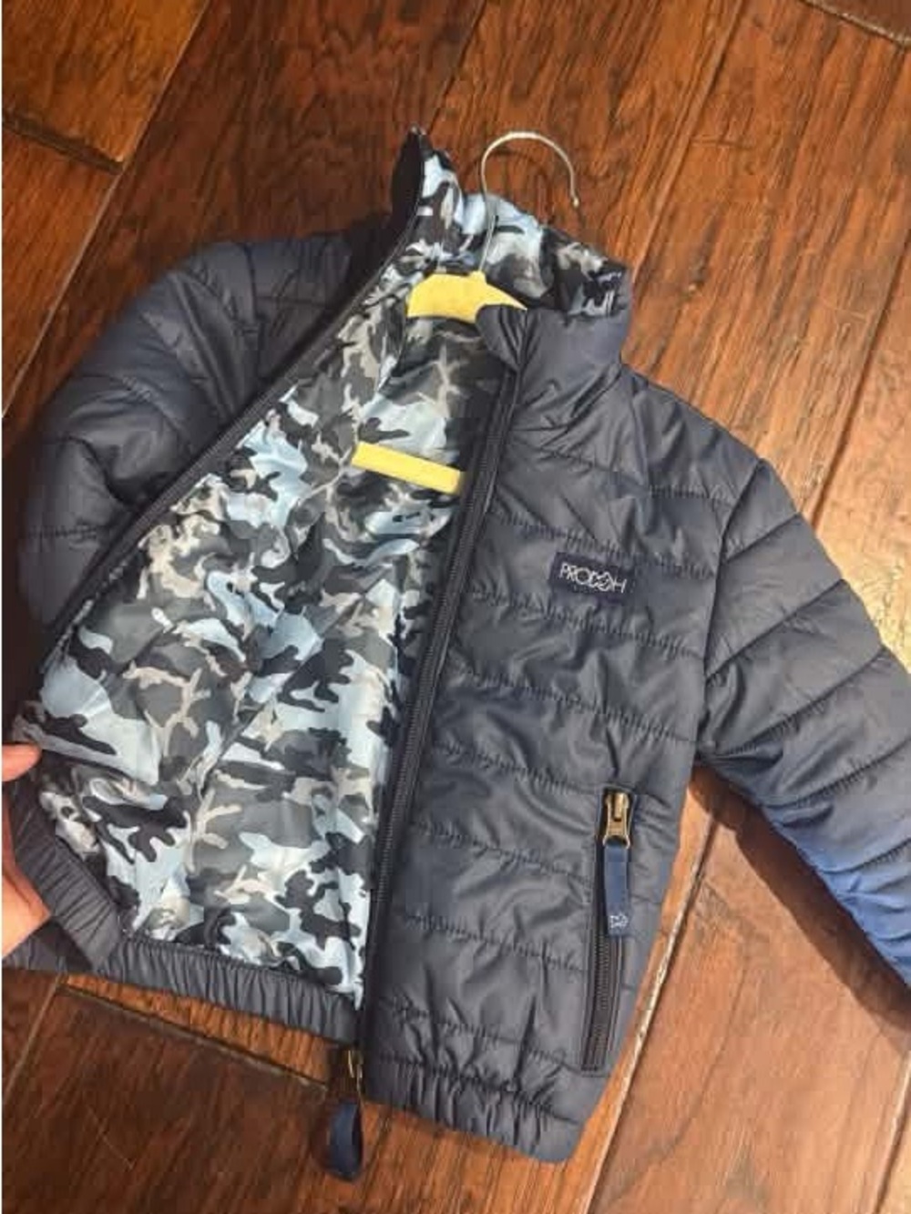 Kids' Navy Puffer Jacket with Camo Lining - Lightweight Insulated Coat